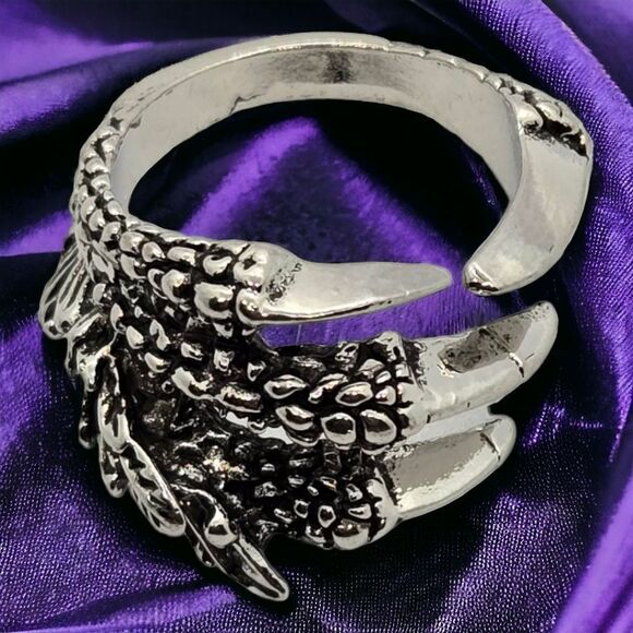 Dragon Claw of Nidhoggr Band Titanium Steel Adjustable Men's Ring Silver Jewelry - Picture 1 of 11
